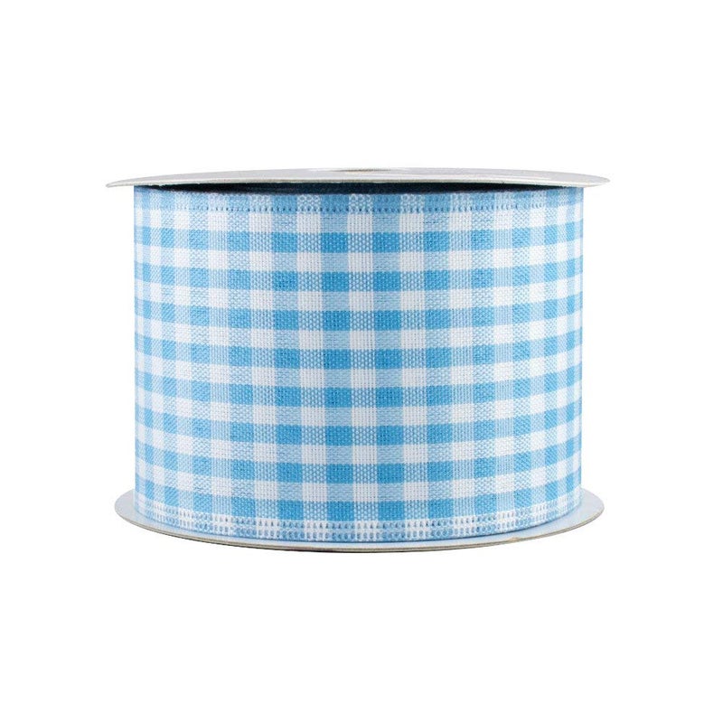 GiftWrap Etc. شريط سلكي مربعات زرقاء للأطفال - 2 1/2 بوصة × 10 ياردات, عيد الميلاد, قمة الشجرة, ريفي, أقواس, إكليل, زينة, زفاف, حفلة استقبال المولود, كشف الجنس, كعكة الحفاضات, ربيع, صيف, عيد الميلاد, عيد الفصح - Image 1